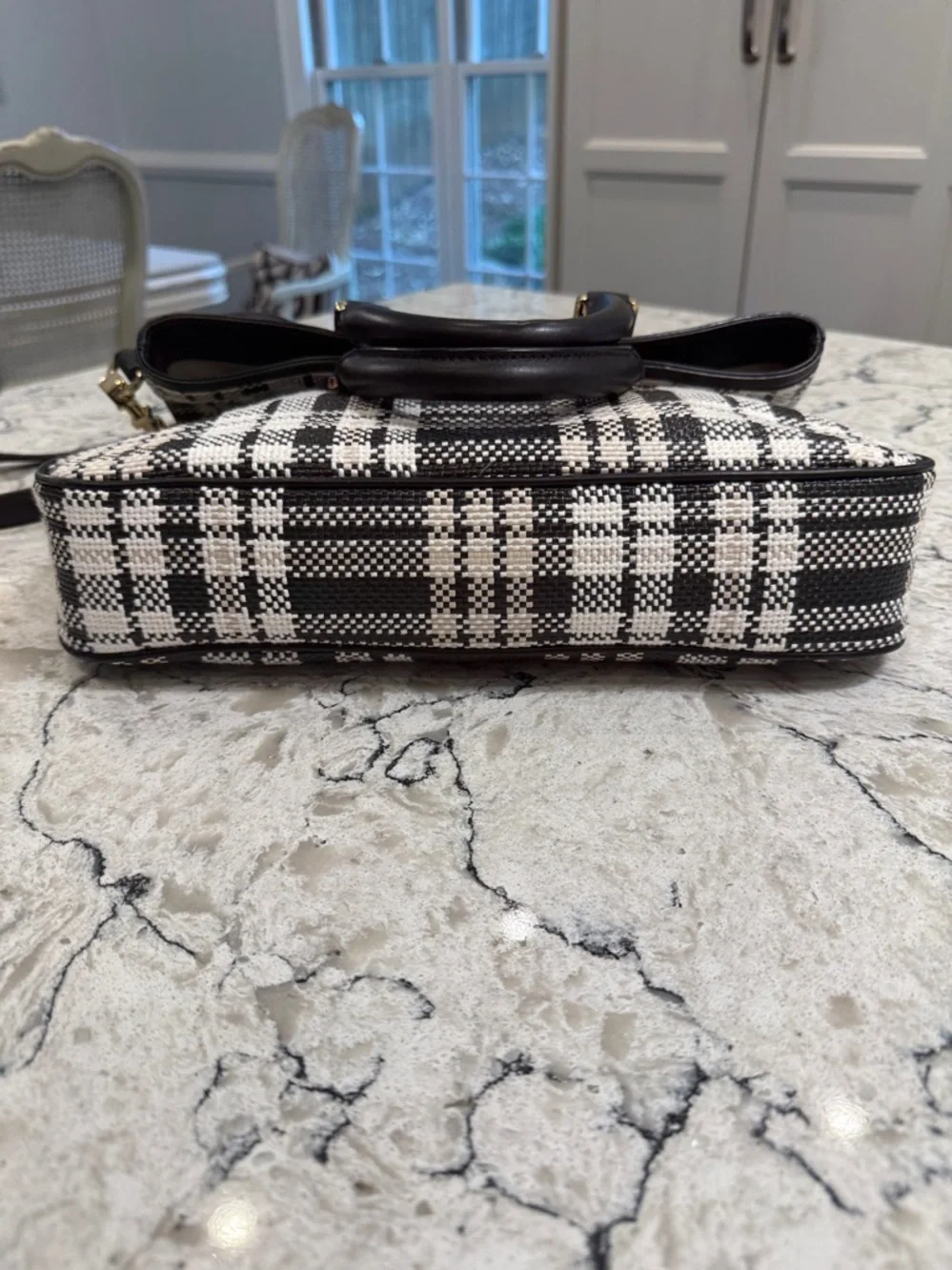 Tory Burch Woven Robinson Foldover Messenger in Black and White Plaid